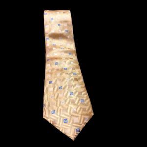 Michael by Michael Kors 100% Silk Necktie, Gold Silk Tie, Geometric Print Square